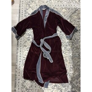 Christian Dior Monsieur Mens Bathrobe, Burgundy Gray Wrap Robe, One Size